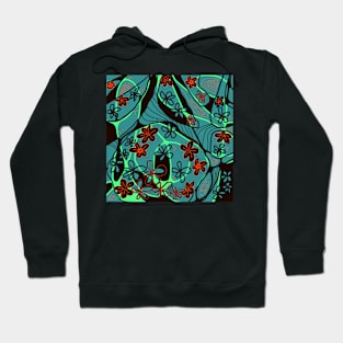 Mazipoodles Floral Neuro Art - Teal Green Orange Black Hoodie